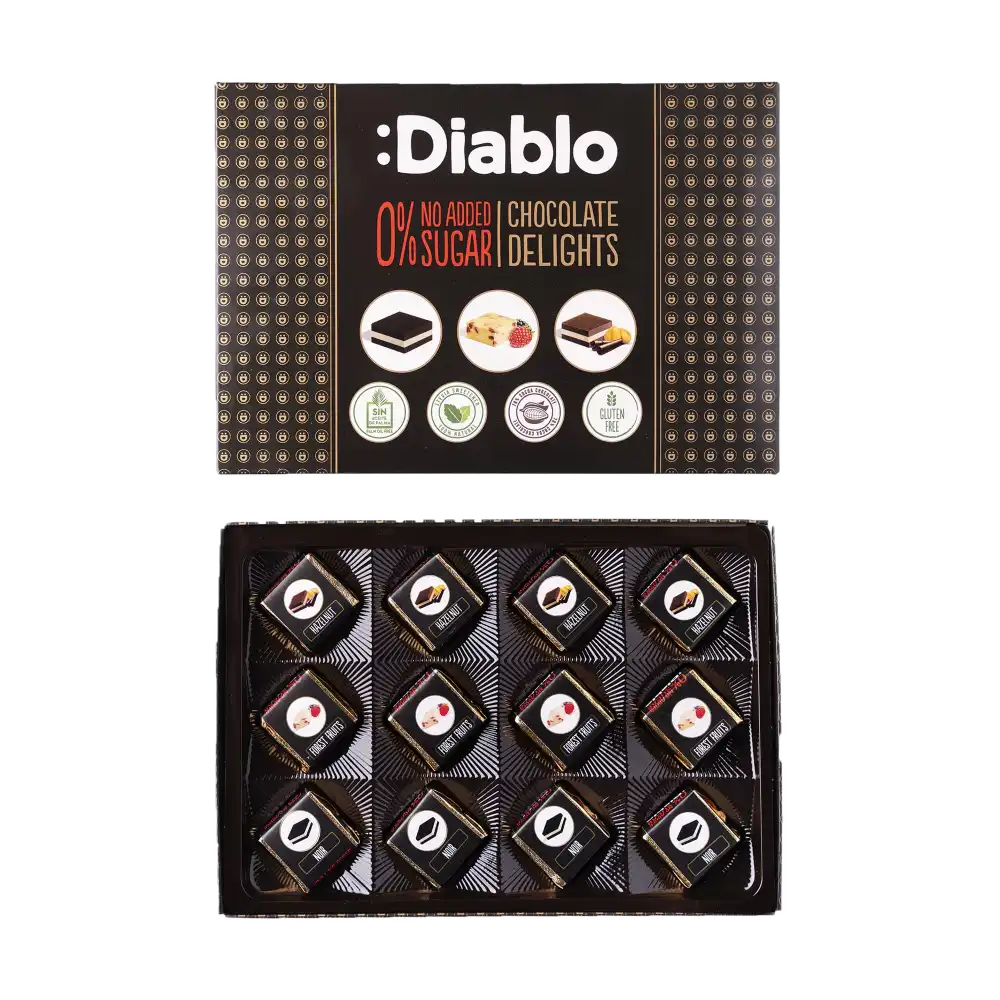 Dárková bonboniéra -  čokoládové pralinky bez přidaného cukru - Diablo 115g