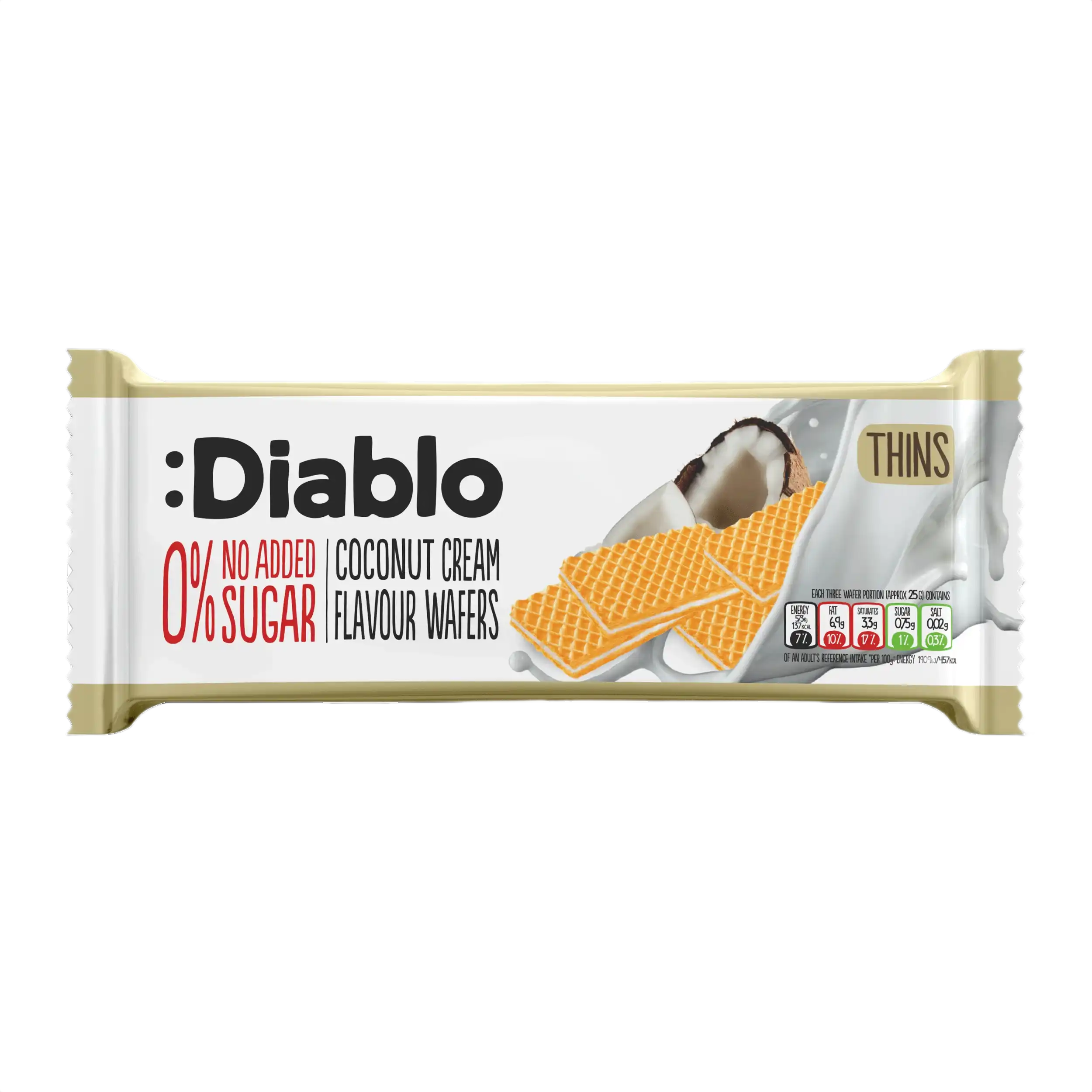 Křupavé oplatky s kokosovým krémem bez přidaného cukru Diablo 150 g